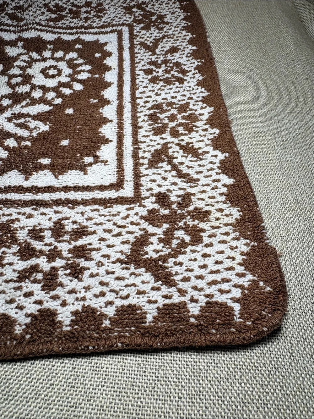 Vintage Lady Pepperell Floral Terry Cloth Washcloth Brown White US Made